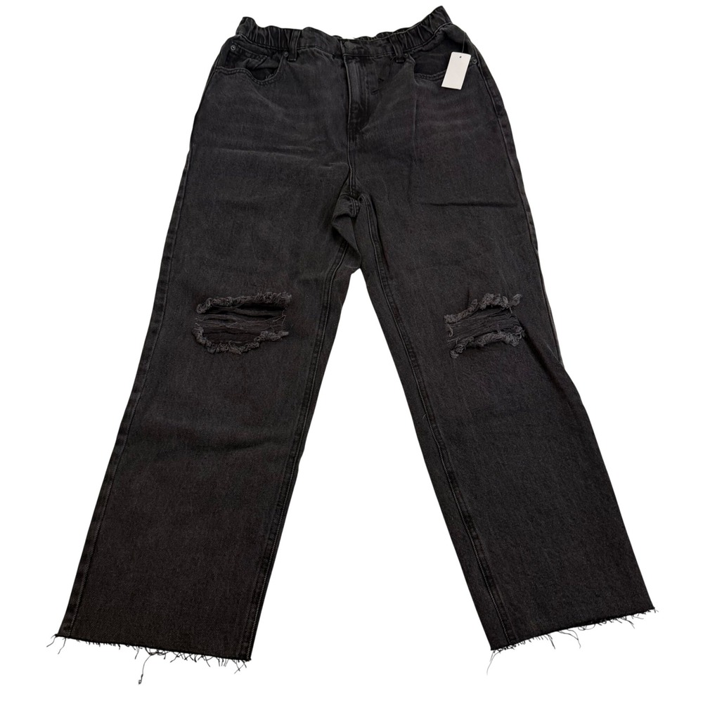 Vanilla Star Super High Rise Straight Leg Jean Cinch Waist Black Distressed 9 29